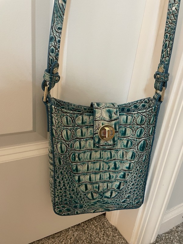Brahmin Women’s Melbourne Croc Embossed Genuine Leather Crossbody Bag Dusty Blue