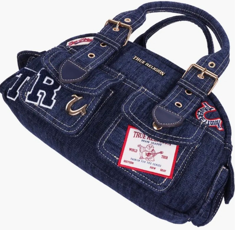 NEW TRUE RELIGION MULTI-POCKETS DARK BLUE DENIM TOTE/SHOULDER BAG gallery