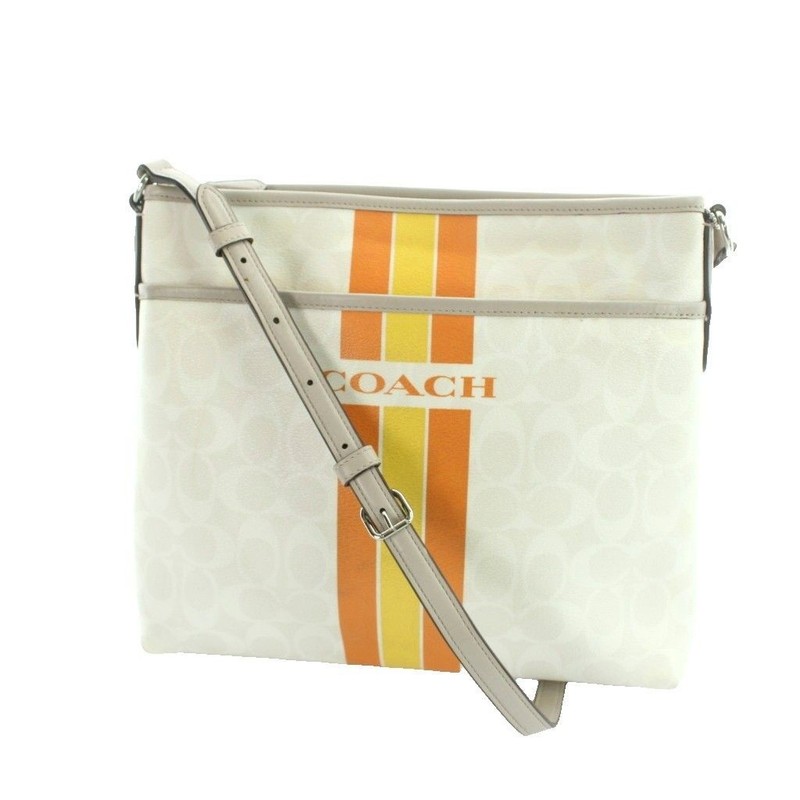eBay Title (within 80 characters): Coach Signature File Bag Shoulder White PVC