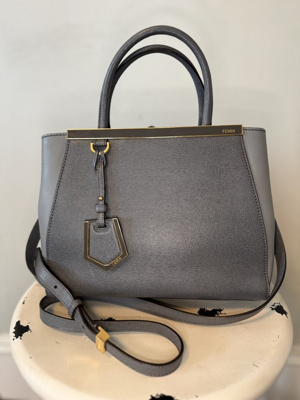 Fendi Saffiano Leather 2Jours Top Handle Bag In Grey Excellent Condition