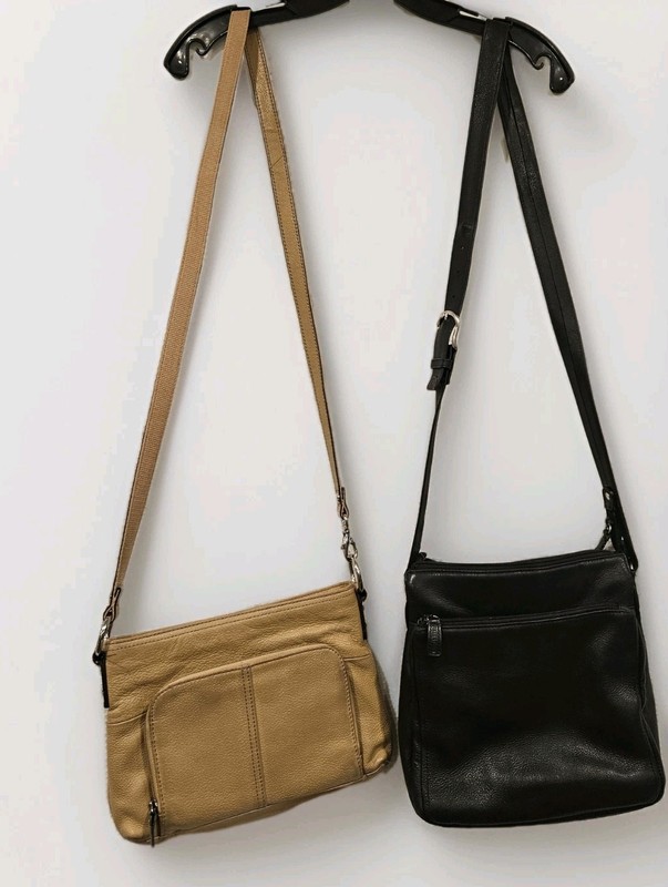 Leather Crossbody Bags 1) Black Wilsons + 1) Tan Clarks Purse Lot Pockets Wallet