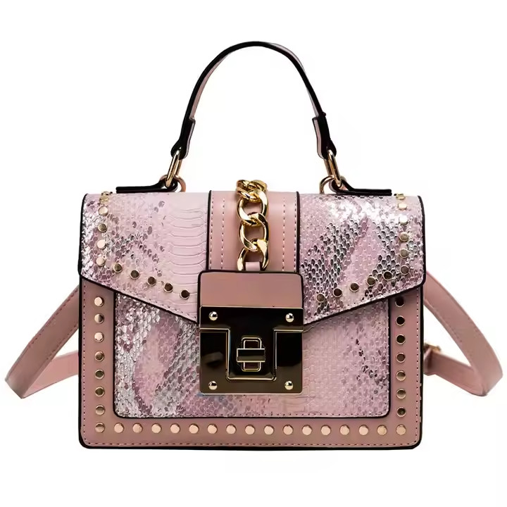 Leather Snakeskin Studded Crossbody Handbag, Designer look