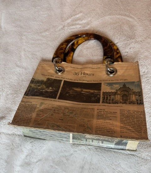Couture Planet Recycled Newspaper Handbag Tote Purse Acrylic Handle Bag gallery