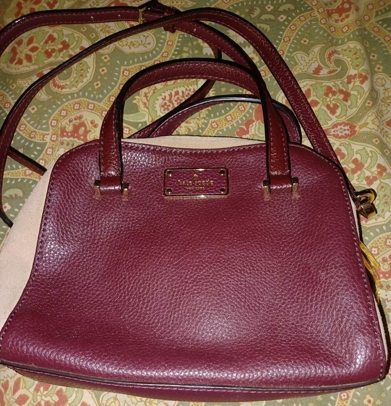 Kate Spade maroon beige leather handbag shoulder bag purse removable strap