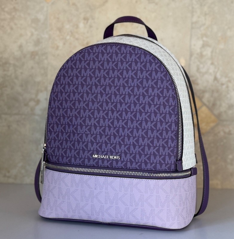 Michael Kors Rhea Medium Zip Backpack MK Color-Block Dark Purple Multi gallery