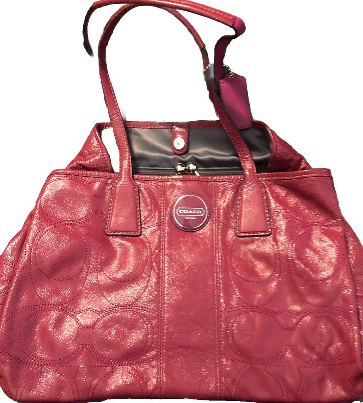 VTG Coach Carryall signature stitch frame purse Berry Red F15658
