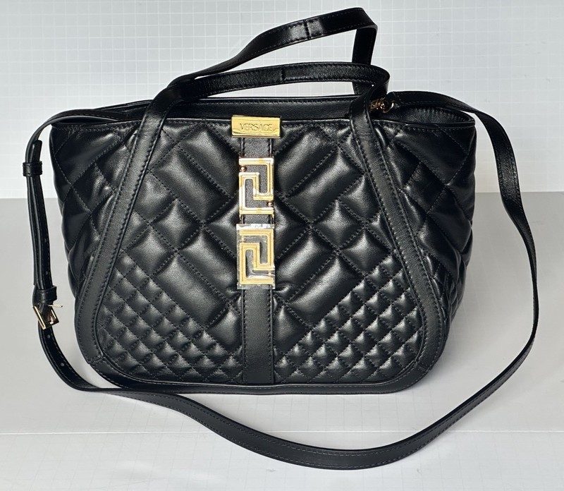 Versace Greca Small Quilted Goddess Calf Leather Black Tote Bag 1009438 IT NWT gallery