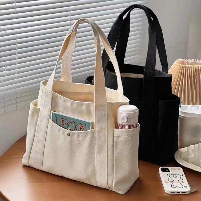 Stylish Large Canvas Tote Bag for Work, College & Daily Use - Women's Shoulder gallery