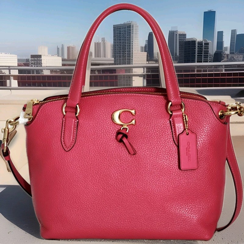 🌞COACH 1317 REMI STRAWBERRY PEBBLED LEATHER GOLD C CROSSBODY SATCHEL BAG🌺NWT!