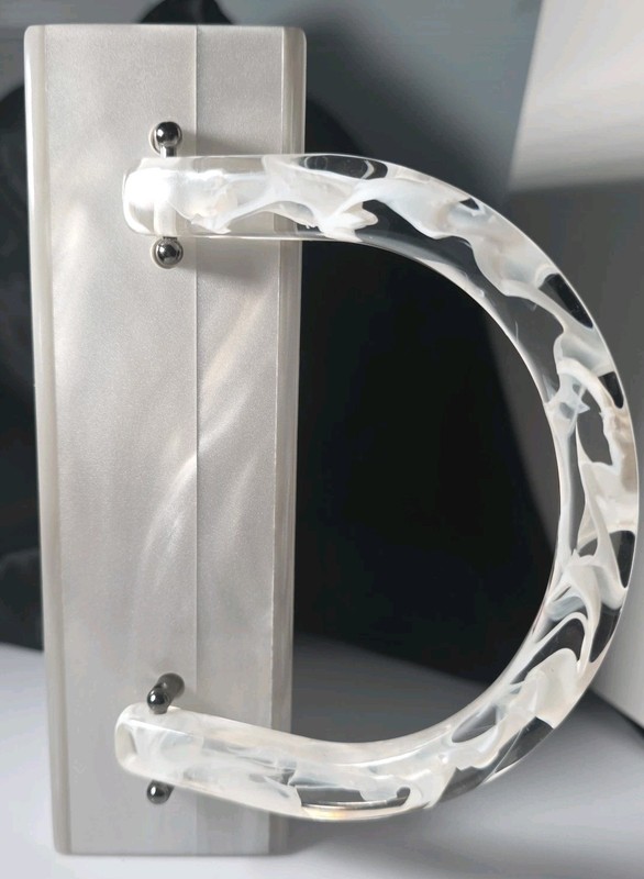 CHARLOTTE MAX Luxury Acrylic Purse Pearlized Silver Marble USA Made MSRP $595 gallery