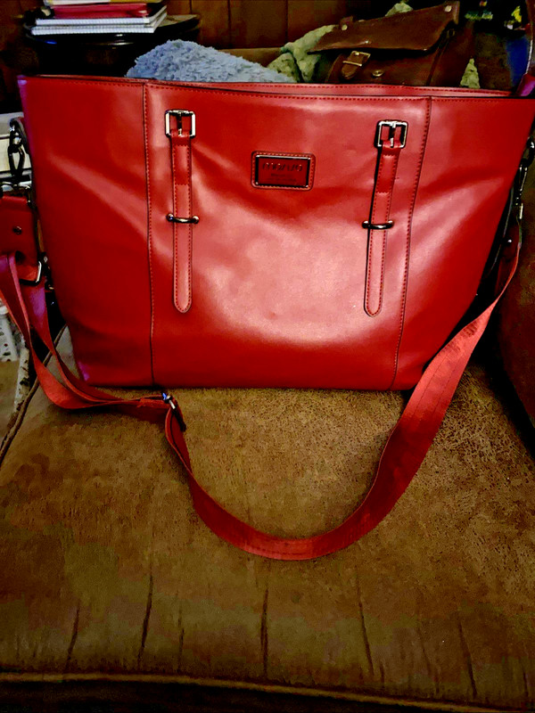 Red MOSISO PU Leather Laptop Tote Messenger Handbag 18X12 w/ SHOULDER STRAP