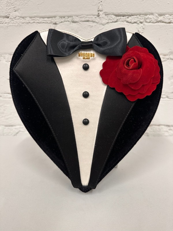 AW22 MOSCHINO Couture Jeremy Scott Black Tuxedo Groom Bow Tie Heart Shaped Bag gallery