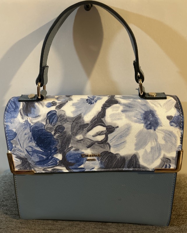 Dune London Dusty Blue Floral Purse NWOT Handbag 9.5” X 8.5”
