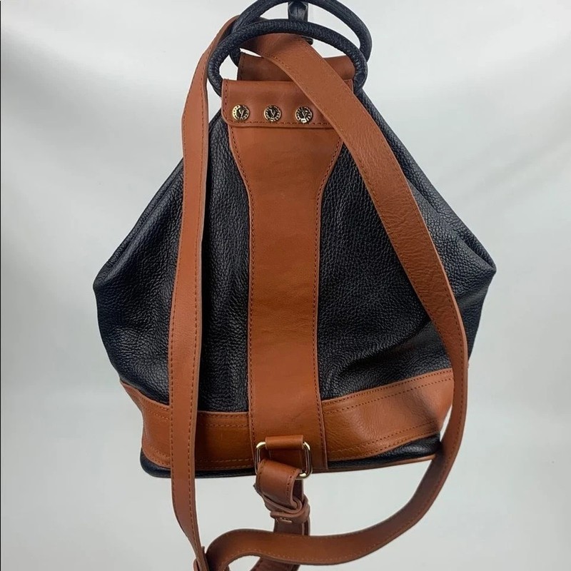 Valentina Italy Two-Tone Leather Backpack bag Brown Black Gold Zippers accents