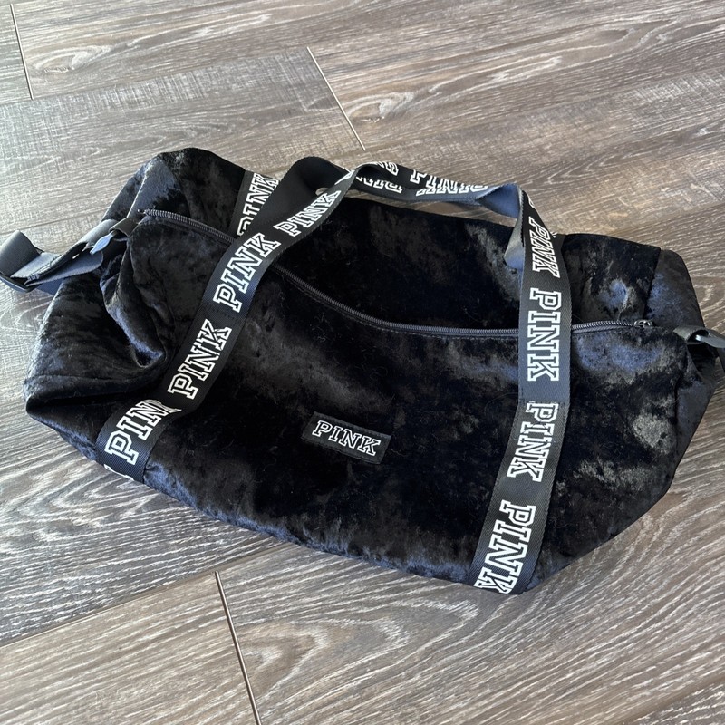 Victoria’s Secret Pink Black With White logo crushed Velvet Duffle Bag READ