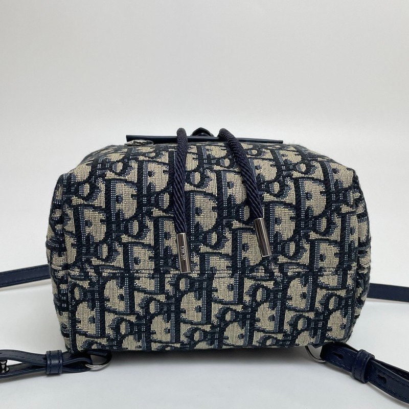 DIOR Mini Backpack Oblique Jacquard Beige and Navy Drawstring Bag gallery