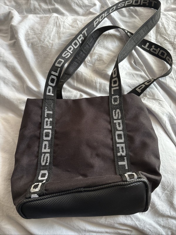 Y2K Ralph Lauren Polo Sport Spell out Tote Bag Black Med Size RARE 90s Vintage gallery