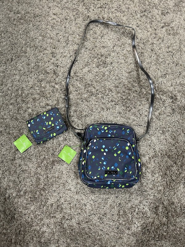 Vera Bradley PVC Textured Ink Spots Double Zip Crossbody Purse & Wallet NWT