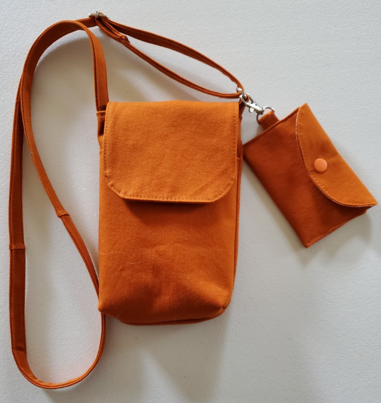 Crossbody Bag Rust w/Card Case Upcycled Denim Lined Magnetic Closure 5 1/2″ x 8″