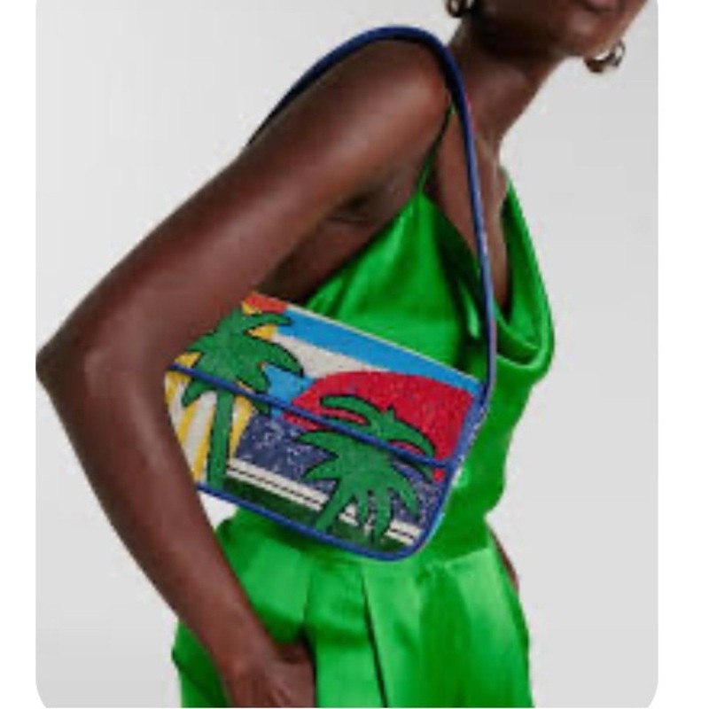 NEW STAUD women’s tommy beaded shoulder bag in multicolor palm tree