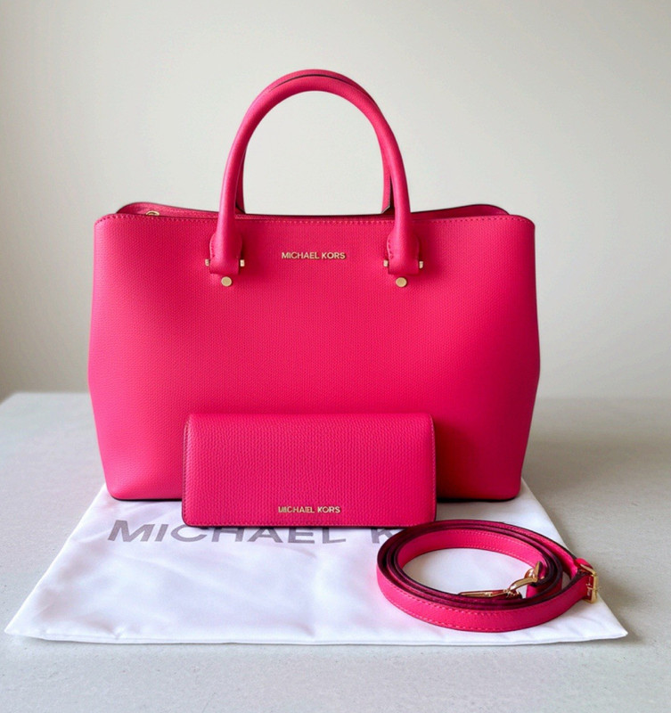 Michael Kors Pink Satchel Top Handle, Zip/Snap, Detachable Crossbody + Wallet