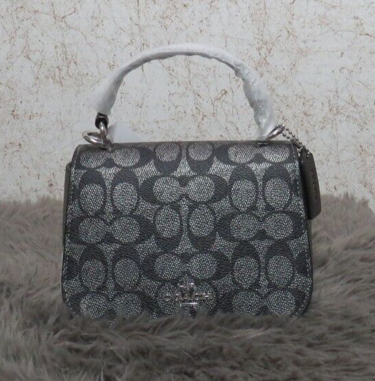 Coach Lysa Top Handle Bag in Signature Metallic Canvas (Gunmetal) – NWT (CX576)