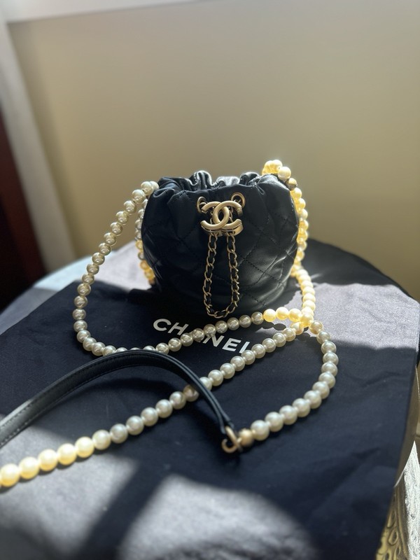 CHANEL “about Pearls” Mini Black Leather Drawstring Bag – NWOT – Like New!