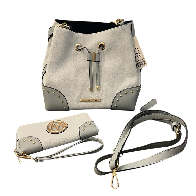 MKF Collection Callie Bucket Bag Two Tone Grey Handbag By Mia K. & Wristlet Set