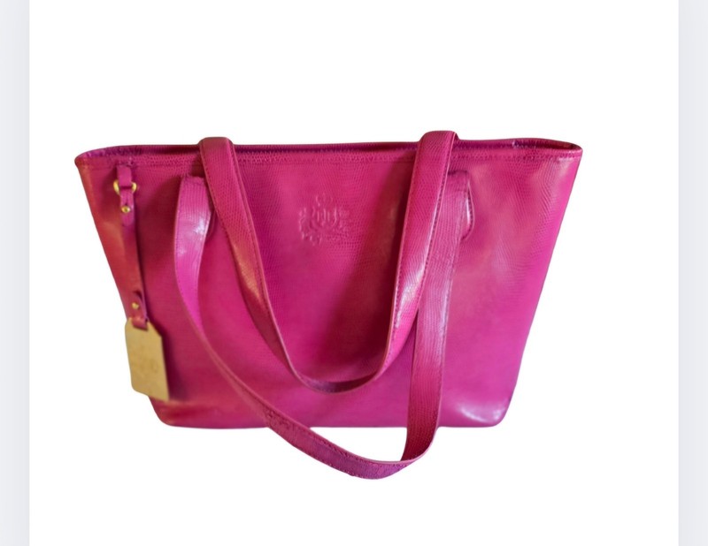 Lauren Ralph Lauren Newton Shopper Tote Hot Pink Leather Large Purse w/ Scarf