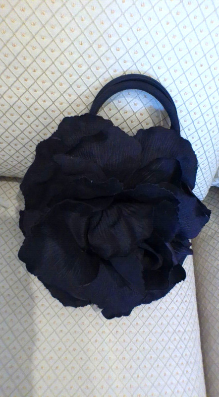 BACKYARD OAKO, INC. , Evening, Purse/ Bag Black Fabric with Big Black Flower