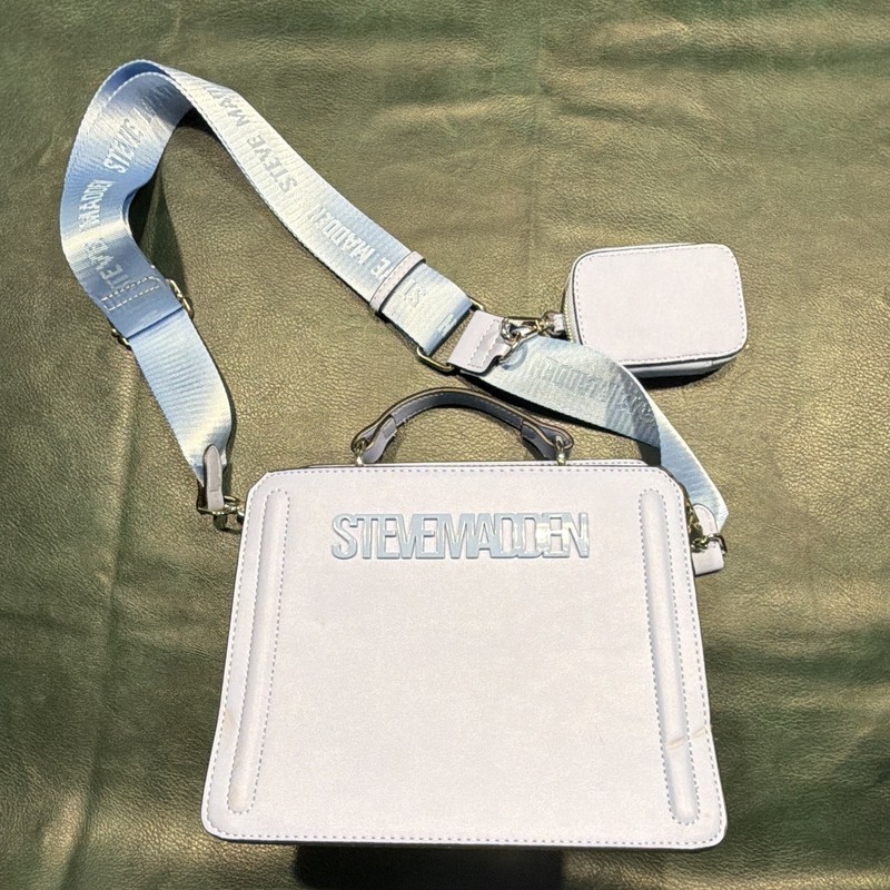 Steve Madden Light Blue Satchel Top Handle Zip Bag Detachable Strap Coin Purse