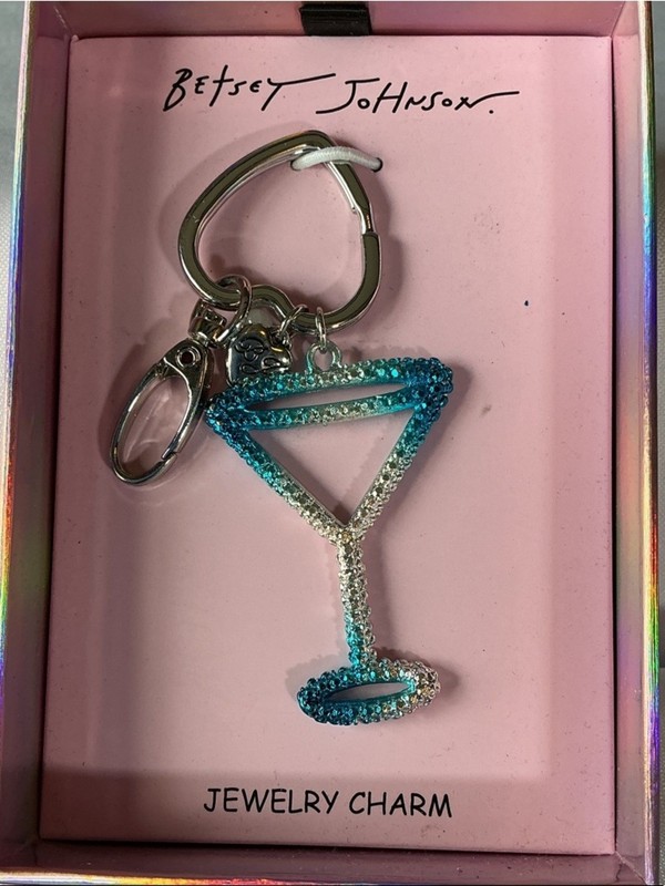 Betsey Johnson Rhinestone Martini Glass Keychain Charm NWT
