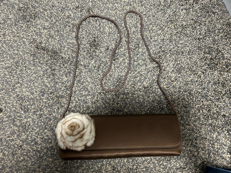 Brown Faux Fur Accent Women’s Bag with Chain Strap Party Cocktail Formal