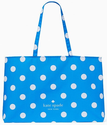 Kate Spade Blue Canvas Tote White Polka Dot White Lining 25″ x 15″ Y