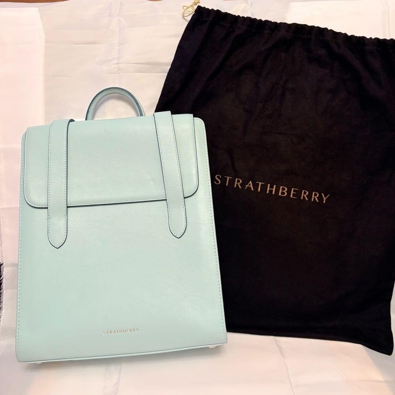 Strathberry Powder Blue Backpack Leather From Japan