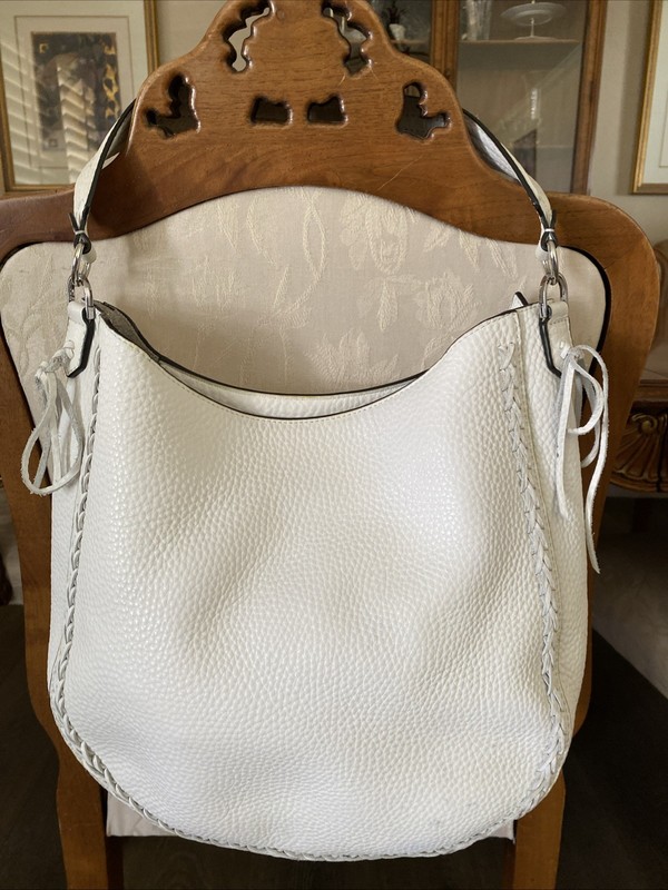 Rebecca Minkoff Bone/White Pebbled Leather Whip Stitch Shoulder/Crossbody Bag