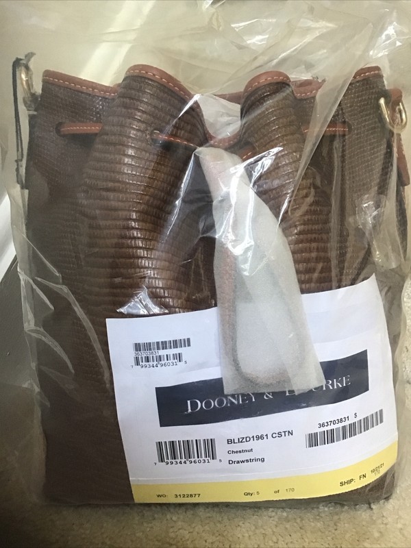 Dooney & Bourke Embossed Lizard Drawstring in CHESTNUT (Factory Sealed)