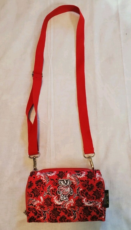 Eagles Wings Wisconsin Badgers Red Floral Cross Body Wallet Bag