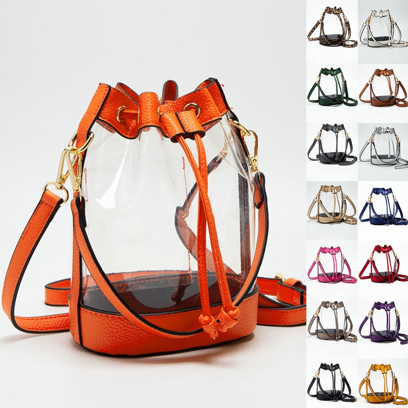 UNNI Transparent Clear Color Trim Stadium Approved Crossbody Shoulder Bucket Bag