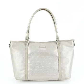 Gucci GG Imprime Leather Tote Bag Shoulder Handbag Silver REM