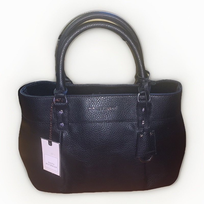Dana Buchman Black Medium Satchel Top Handle Zip Lined Detachable Strap Silver
