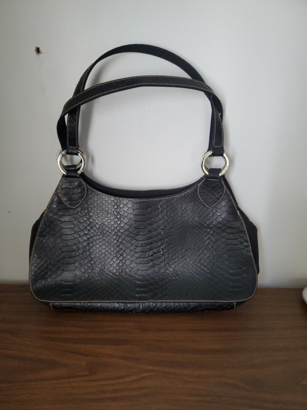 Franco Sarto Black Women Handbag with silver rings and zipper ~14″Wx7″H