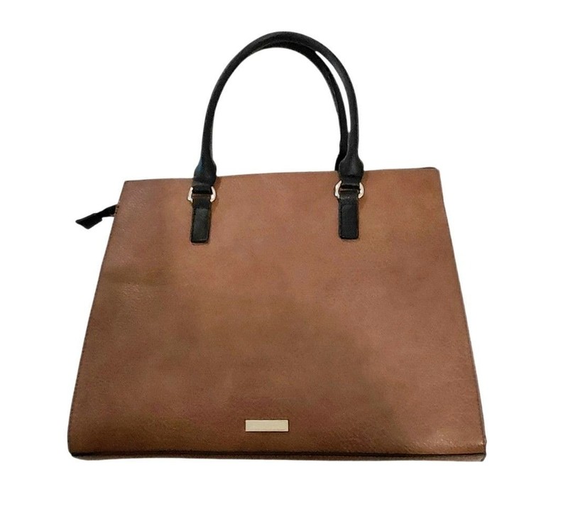 Call It Spring Structured Tote Bag Camel Tan Faux Leather Black Handles Gold Har
