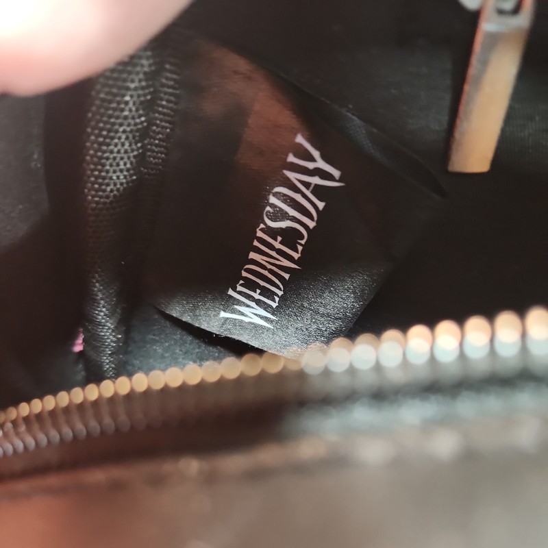 Wednesday Addams Mini Backpack Womens Black Embossed Logo Zip Pockets Spell Out gallery