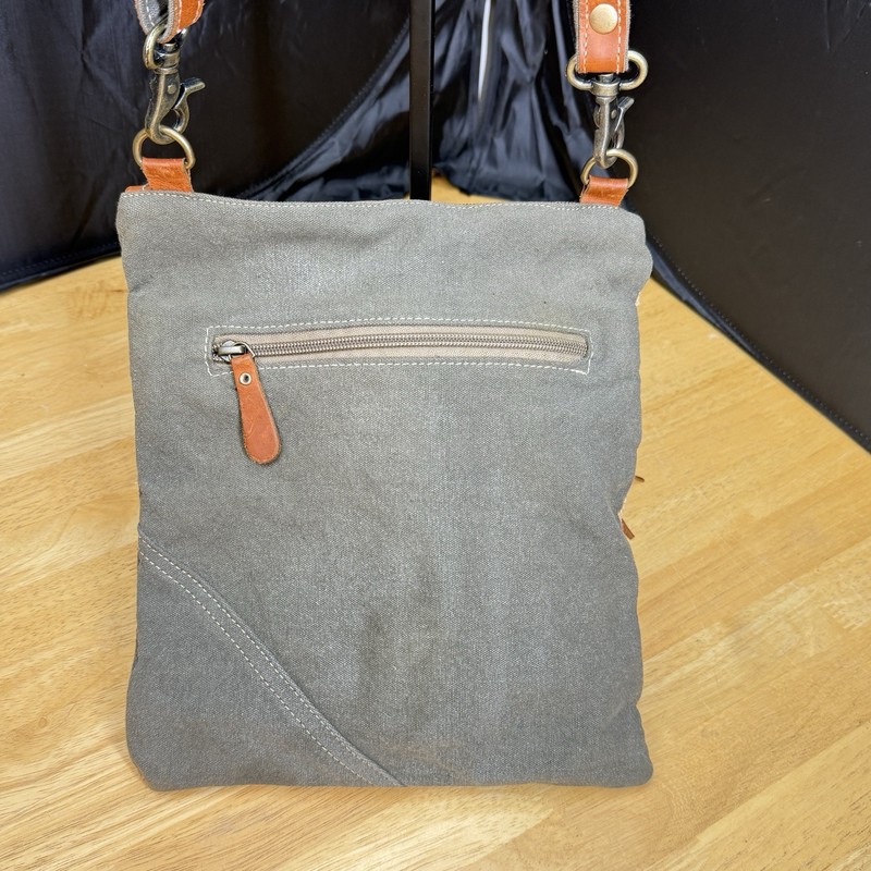 Myra USA Upcycled Canvas Patch Crossbody Bag Burlap Fringe Boho Purse NWOT gallery