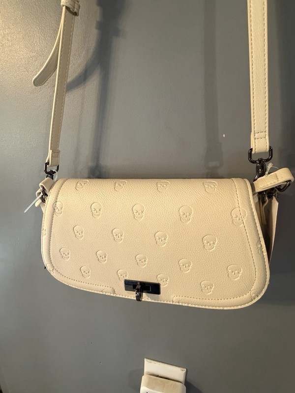 Betsey Johnson Chalk White Embossed Skull Shoulder Bag Adjustable Strap