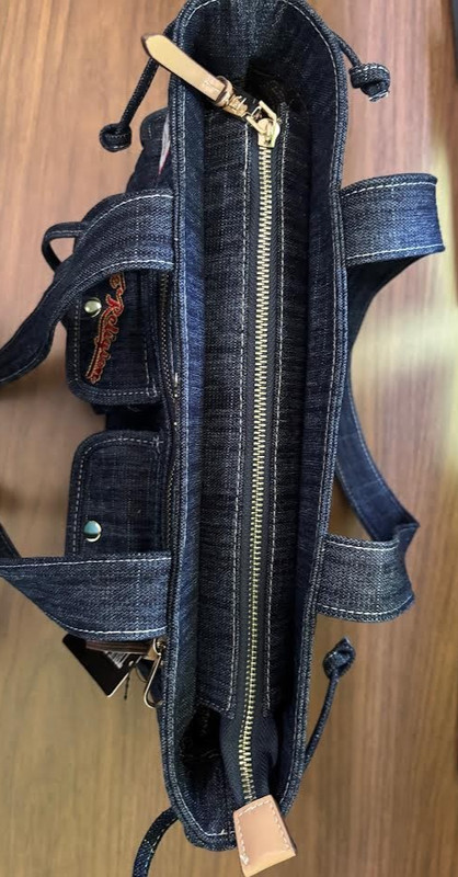 NWT TRUE RELIGION VARSITY PATCHES DARK BLUE DENIM PURSE SHOULDER BAG gallery