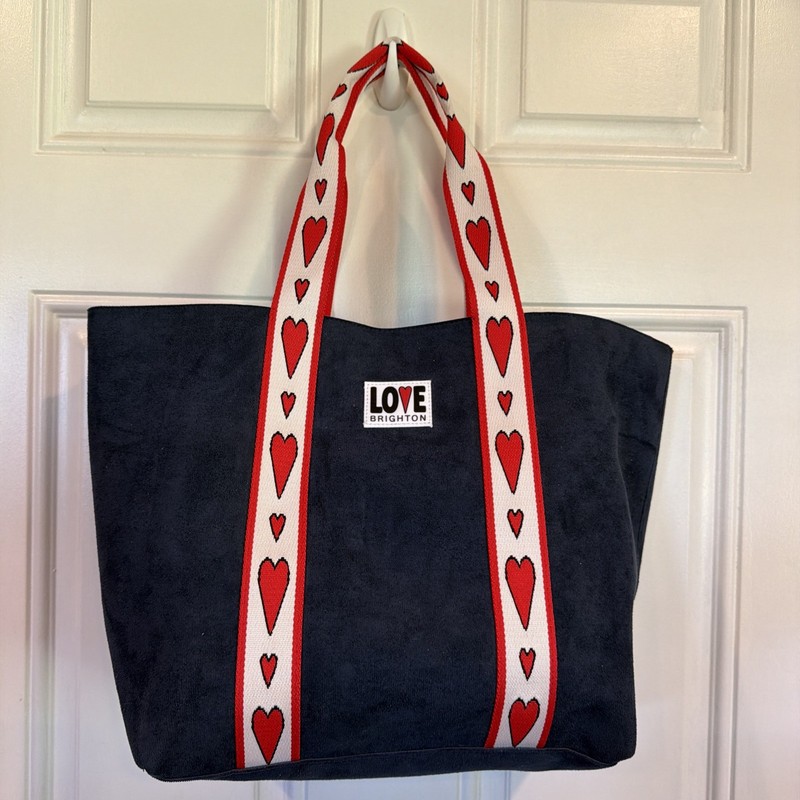 Brighton Love Velveteen Tote Love Bag Navy Blue White Red Hearts Valentine