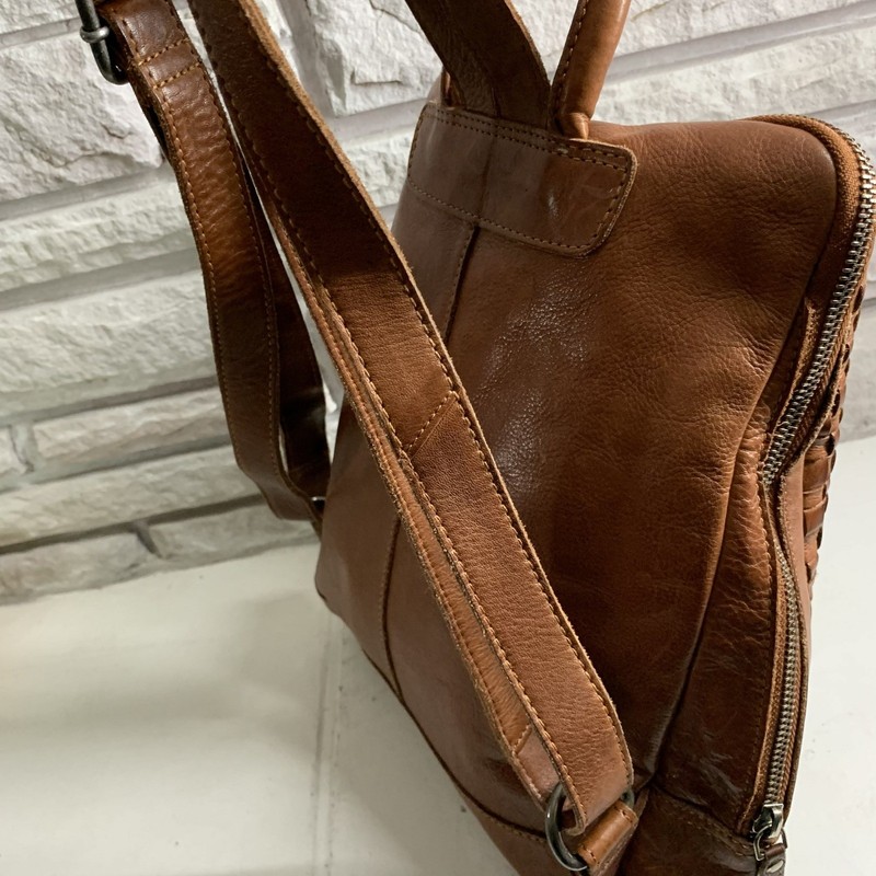 Valenca Holland Woven Leather Backpack Cognac Brown Zip Top Rucksack Bag gallery
