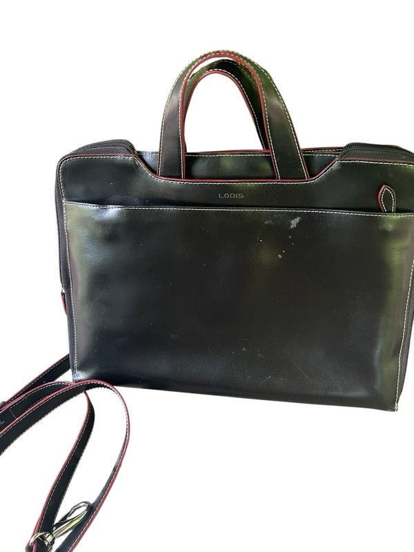 Lodis Leather Black Laptop Business Bag W/organizational Pocket 13H X 14.5L X 4D